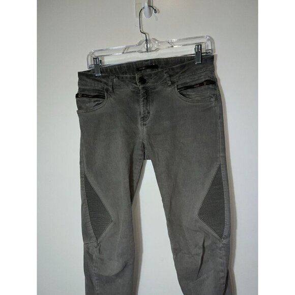Maje Gray Distressed Skinny Biker Jeans With Zipper Details Size 28 - Picture 2 of 7